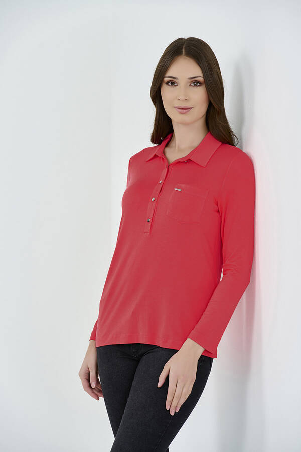 10312 POLO YAKA UZUN KOL ÖRME BLUZ - 1