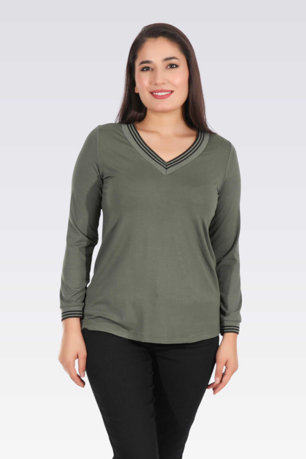 10383 Şerit Detaylı Örme Bluz