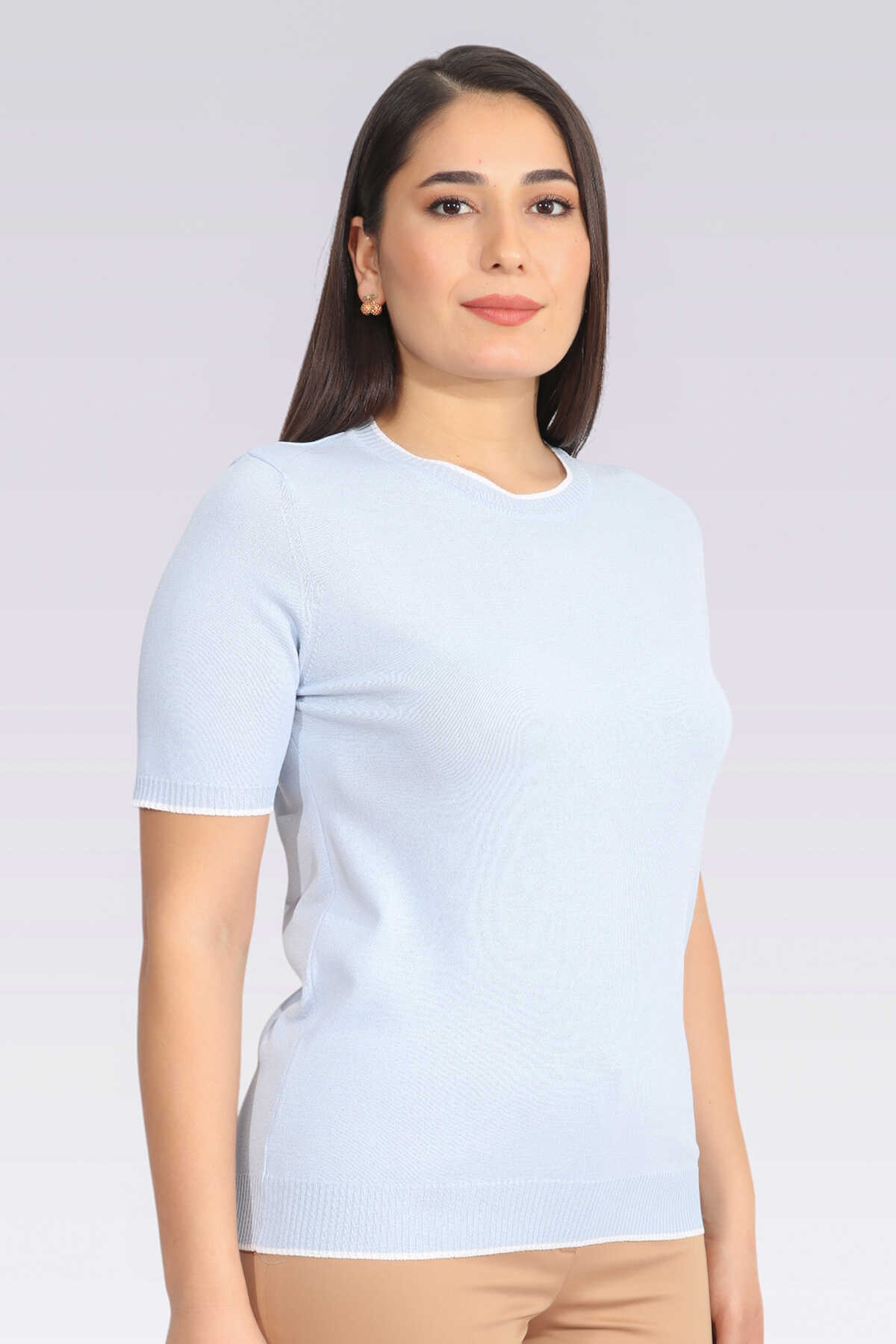 10386 Bisiklet Yaka Kısa Kol Triko Bluz
