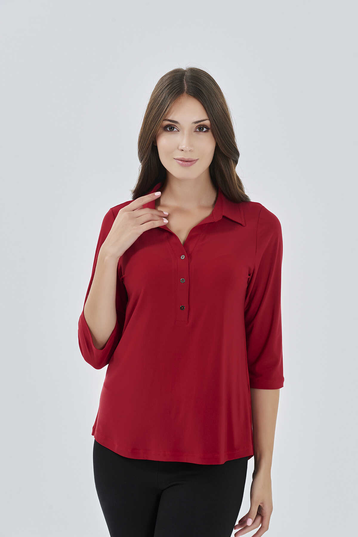 10395 Polo Yaka Truvakar Kol Örme Bluz