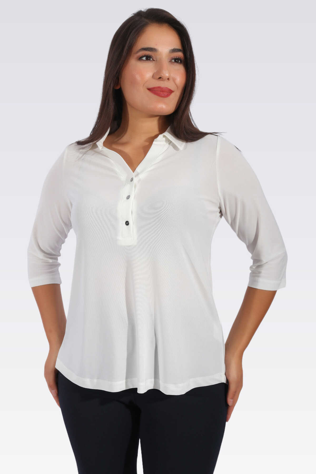 10395 Polo Yaka Truvakar Kol Örme Bluz