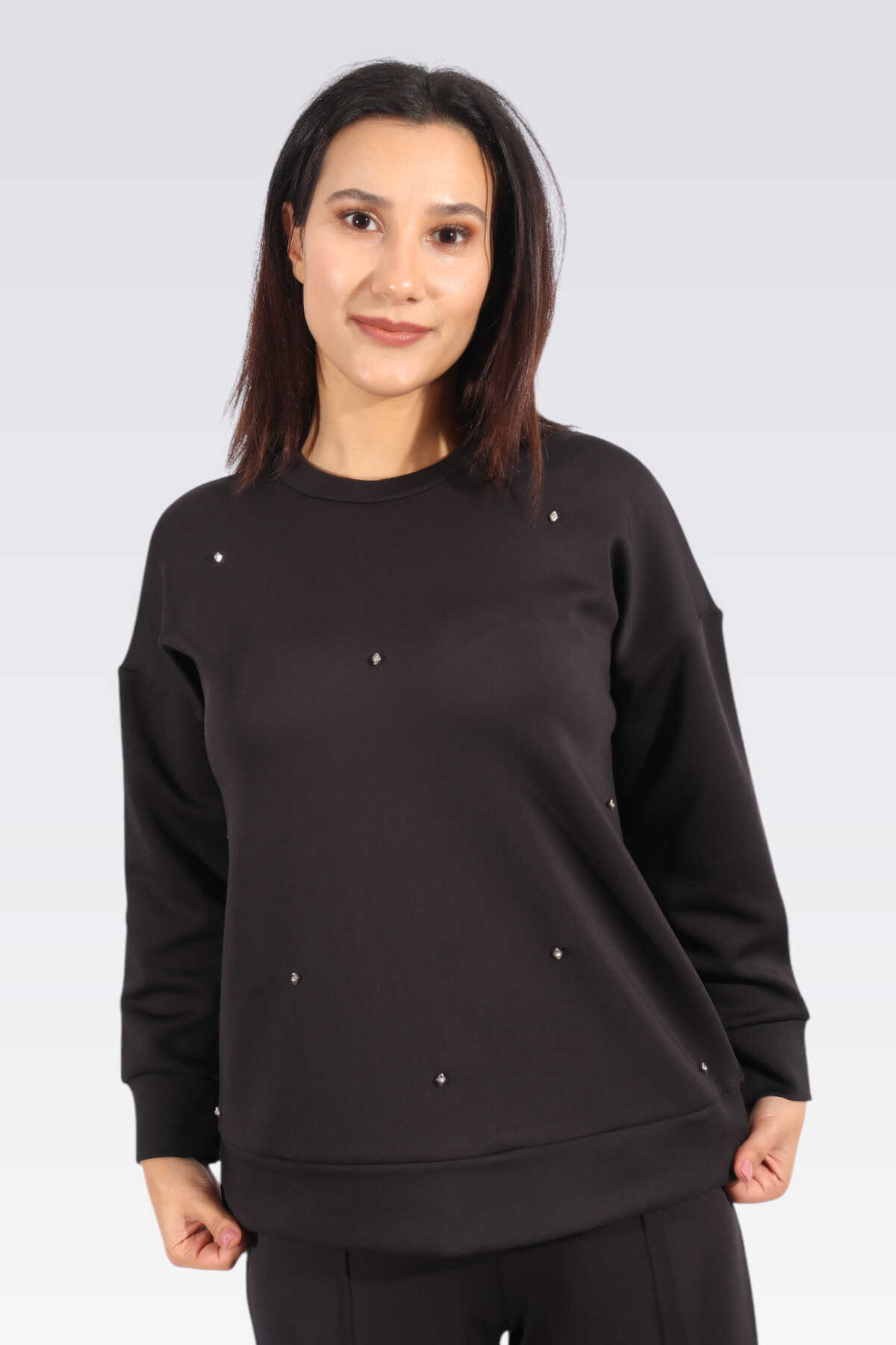 10418 Boncuk Detaylı Sweatshirt