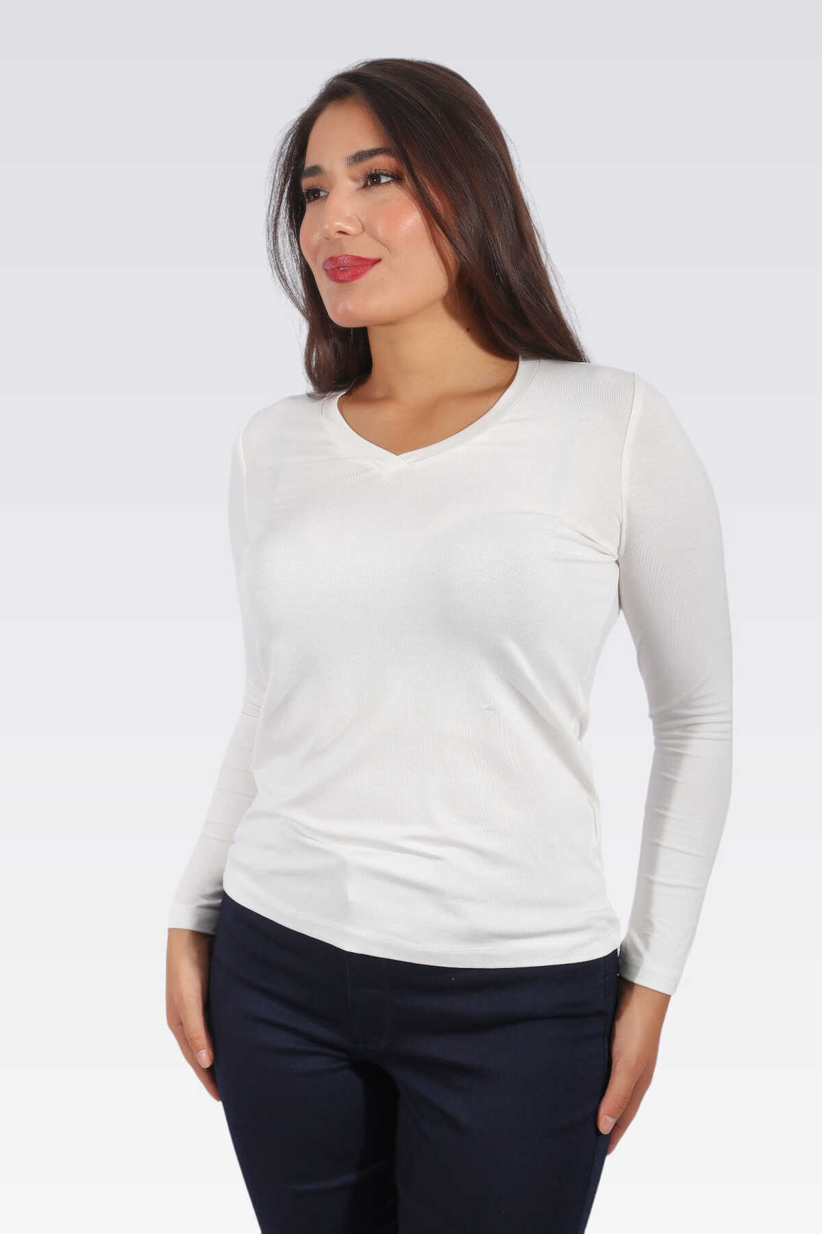 10432 V Yaka Uzun Kol Tshirt