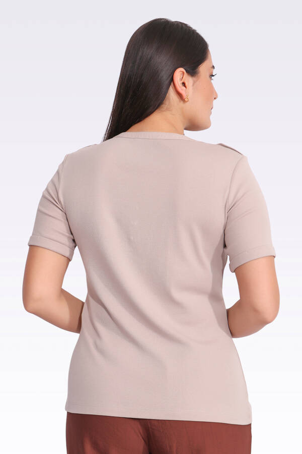 10654 SIFIR YAKA KISA KOL ÖRME BLUZ - 5