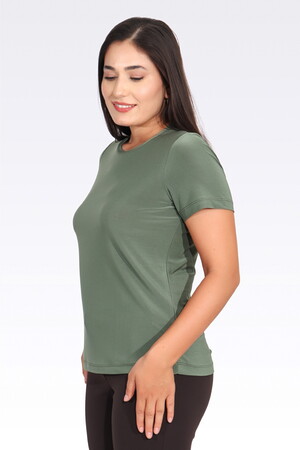 10693 BİSİKLET YAKA KISA KOL ŞIK KUMAŞ ÖRME BLUZ - 4