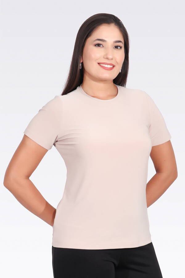10693 BİSİKLET YAKA KISA KOL ŞIK KUMAŞ ÖRME BLUZ