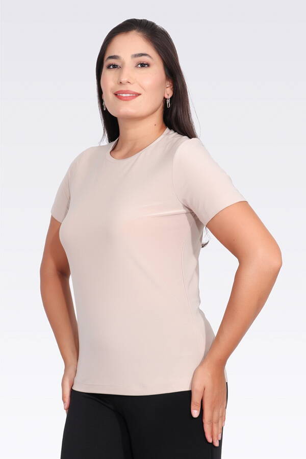 10693 BİSİKLET YAKA KISA KOL ŞIK KUMAŞ ÖRME BLUZ