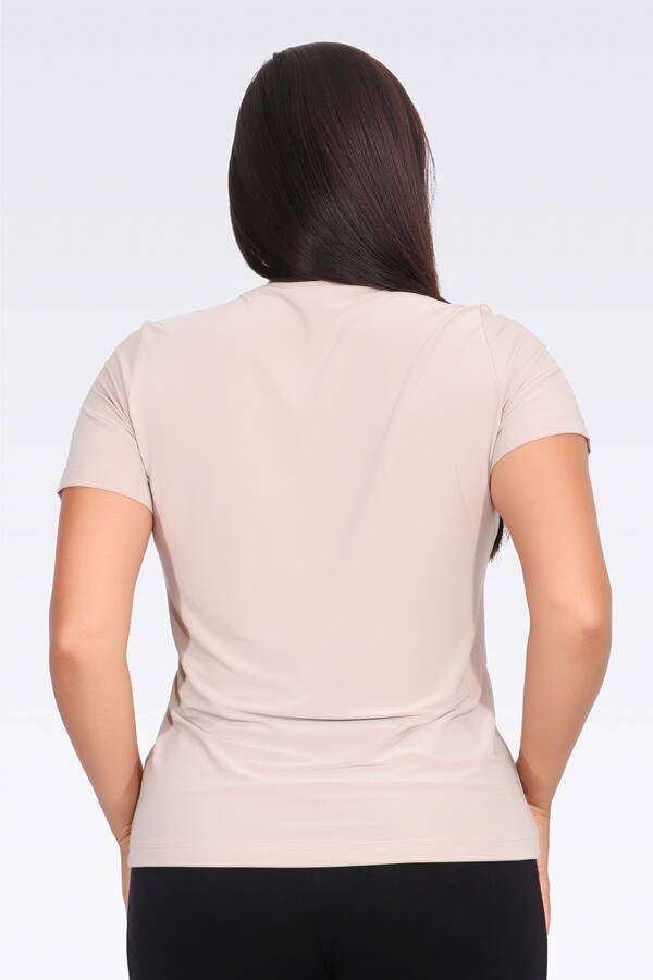 10693 BİSİKLET YAKA KISA KOL ŞIK KUMAŞ ÖRME BLUZ