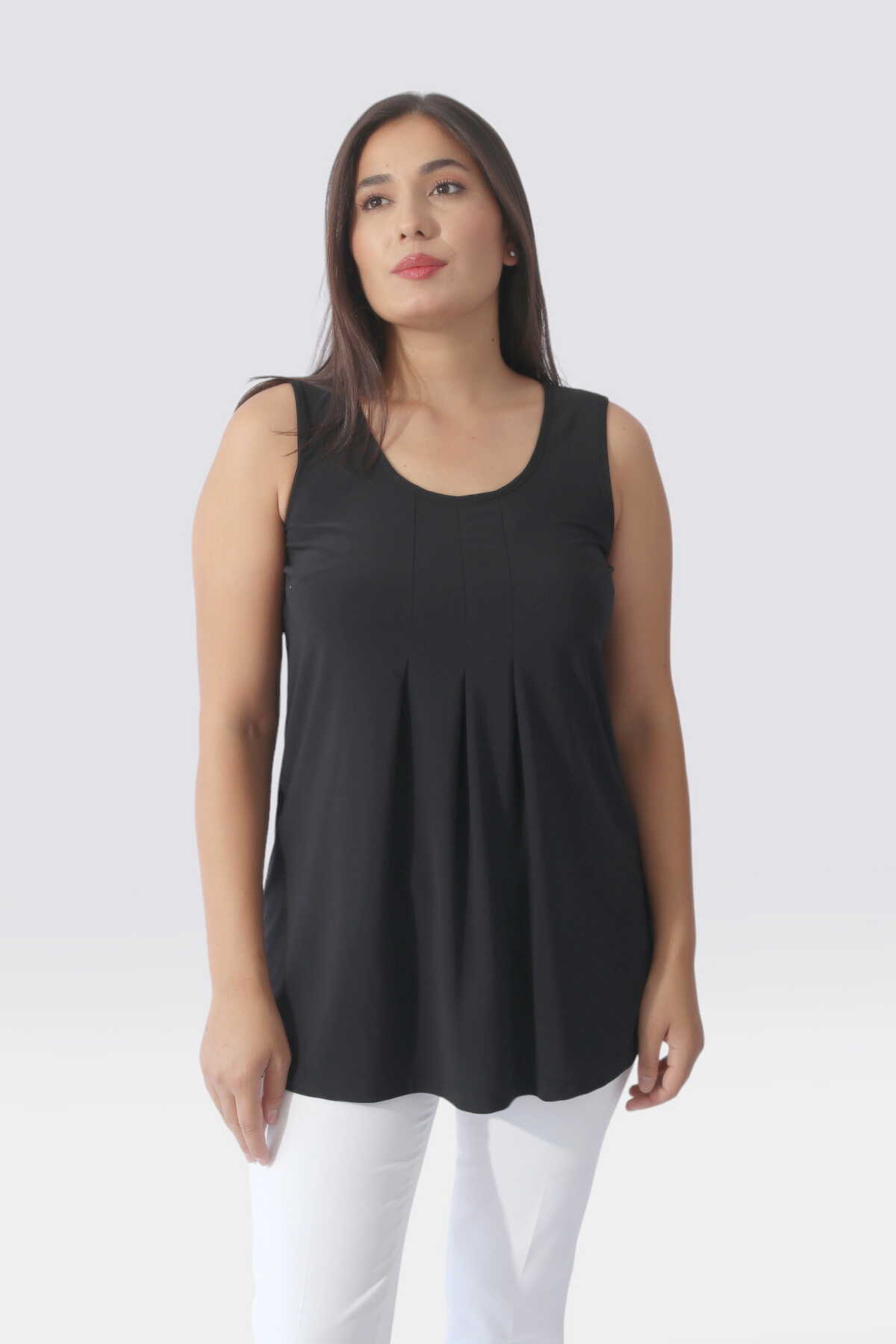 10723 Pile Detaylı Kolsuz Örme Tunik
