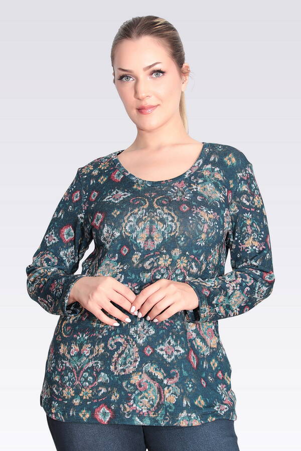 TOLGA SARAÇOĞLU - 10738 YUVARLAK YAKA DESENLİ TRİKO BLUZ