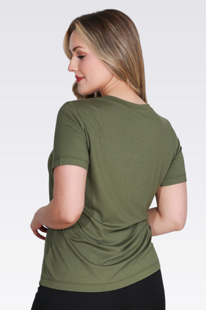 10744 TAŞ BASKILI V YAKA KISA KOL ÖRME BLUZ - Thumbnail