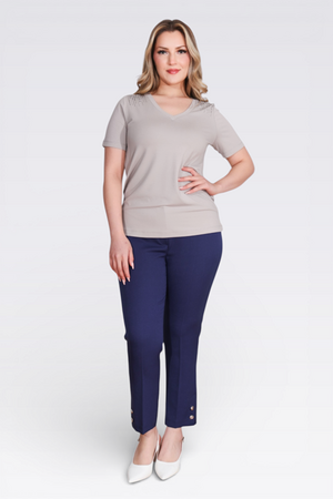 10744 TAŞ BASKILI V YAKA KISA KOL ÖRME BLUZ - Thumbnail