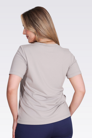 10744 TAŞ BASKILI V YAKA KISA KOL ÖRME BLUZ - Thumbnail