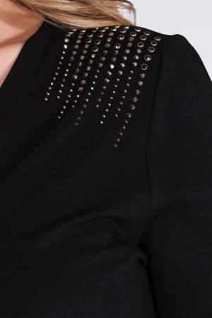 10744 TAŞ BASKILI V YAKA KISA KOL ÖRME BLUZ - Thumbnail