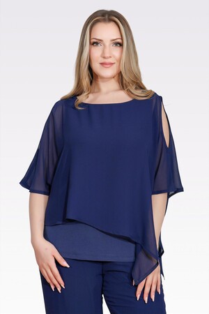 10748 KAYIK YAKA RAHAT KESİM ASTARLI ŞİFON TUNİK - Thumbnail