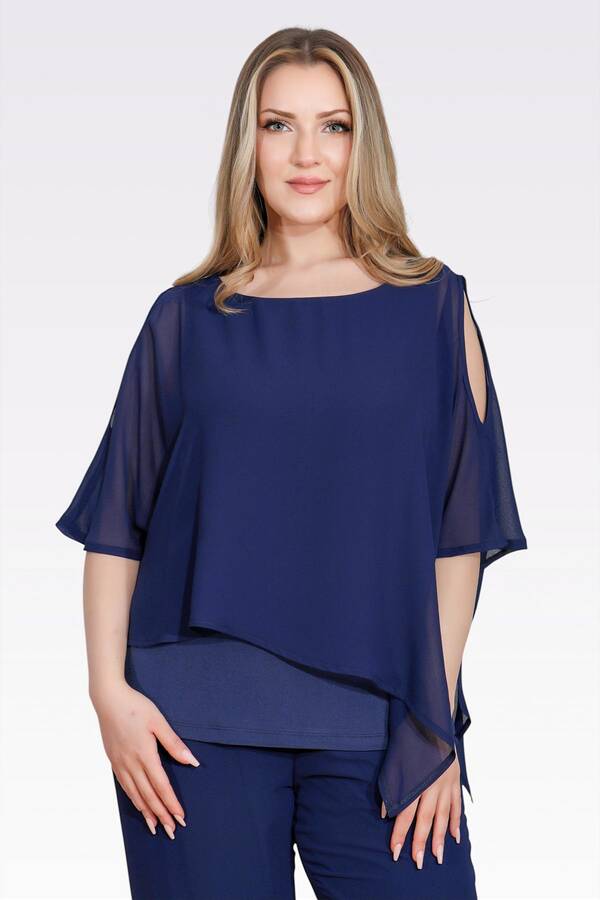 TOLGA SARAÇOĞLU - 10748 KAYIK YAKA RAHAT KESİM ASTARLI ŞİFON TUNİK