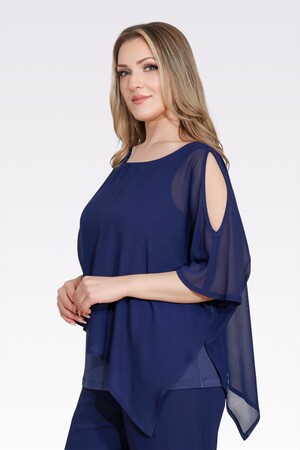 10748 KAYIK YAKA RAHAT KESİM ASTARLI ŞİFON TUNİK - Thumbnail