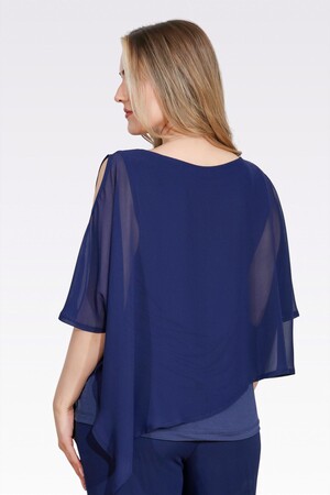 10748 KAYIK YAKA RAHAT KESİM ASTARLI ŞİFON TUNİK - Thumbnail