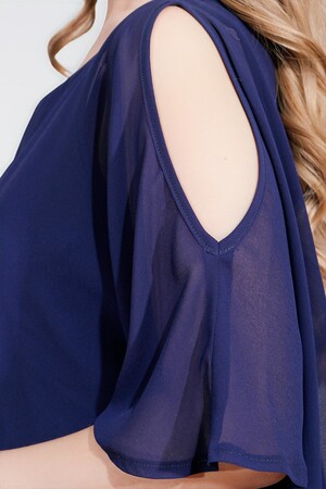 10748 KAYIK YAKA RAHAT KESİM ASTARLI ŞİFON TUNİK - Thumbnail