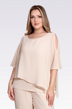 10748 KAYIK YAKA RAHAT KESİM ASTARLI ŞİFON TUNİK - Thumbnail