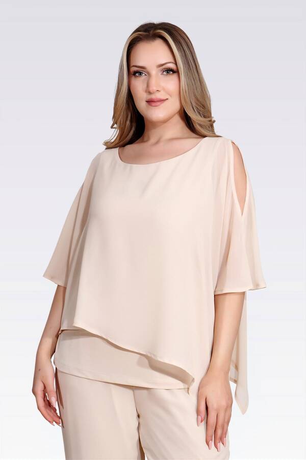 TOLGA SARAÇOĞLU - 10748 KAYIK YAKA RAHAT KESİM ASTARLI ŞİFON TUNİK