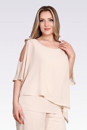 10748 KAYIK YAKA RAHAT KESİM ASTARLI ŞİFON TUNİK - Thumbnail