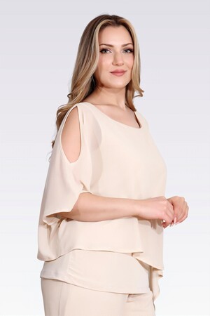 10748 KAYIK YAKA RAHAT KESİM ASTARLI ŞİFON TUNİK - Thumbnail