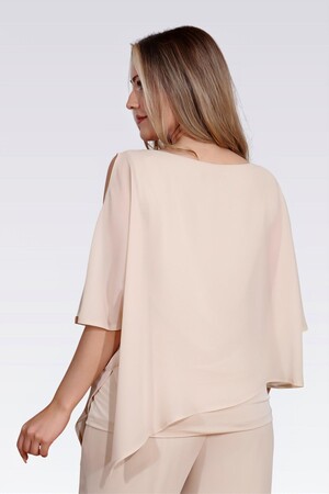 10748 KAYIK YAKA RAHAT KESİM ASTARLI ŞİFON TUNİK - Thumbnail