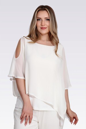 TOLGA SARAÇOĞLU - 10748 KAYIK YAKA RAHAT KESİM ASTARLI ŞİFON TUNİK