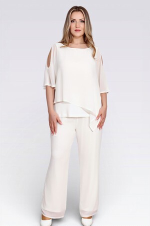 10748 KAYIK YAKA RAHAT KESİM ASTARLI ŞİFON TUNİK - Thumbnail