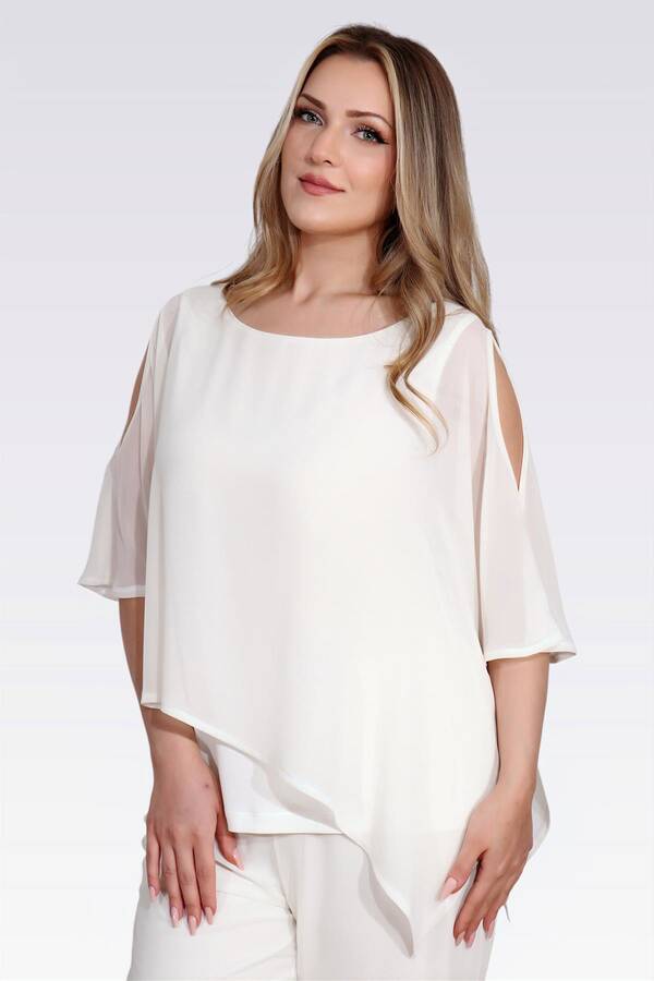 10748 KAYIK YAKA RAHAT KESİM ASTARLI ŞİFON TUNİK