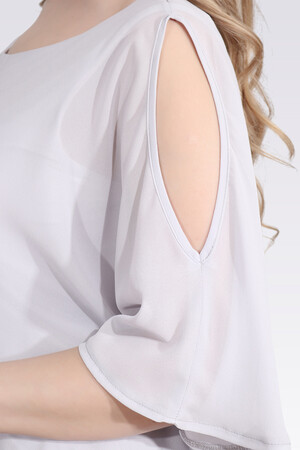 10748 KAYIK YAKA RAHAT KESİM ASTARLI ŞİFON TUNİK - Thumbnail