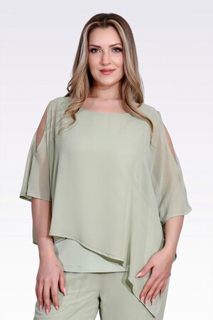 10748 KAYIK YAKA RAHAT KESİM ASTARLI ŞİFON TUNİK - Thumbnail
