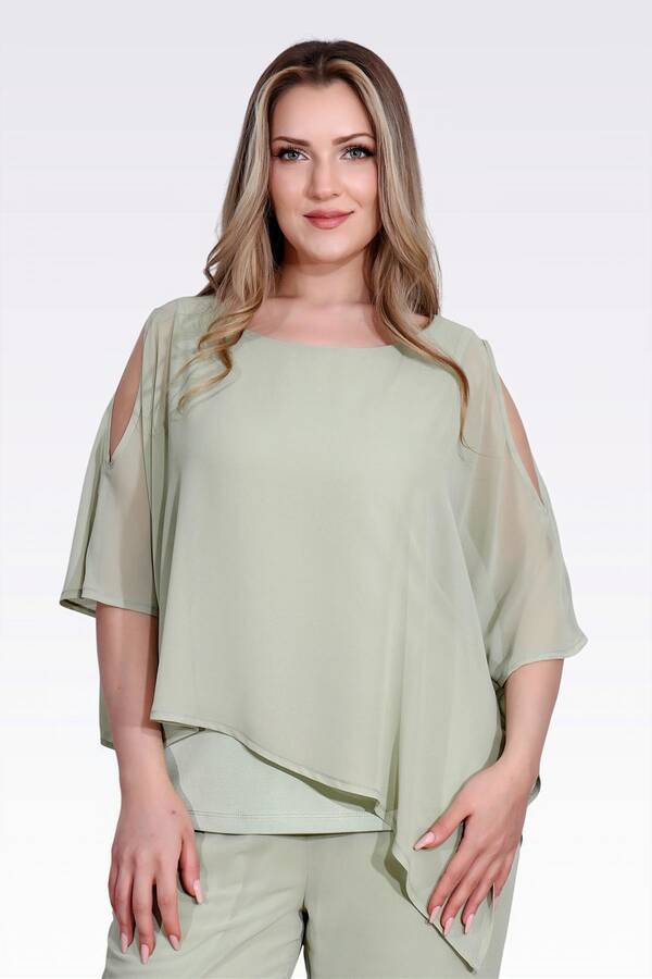 TOLGA SARAÇOĞLU - 10748 KAYIK YAKA RAHAT KESİM ASTARLI ŞİFON TUNİK