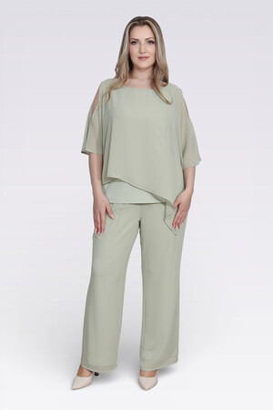 10748 KAYIK YAKA RAHAT KESİM ASTARLI ŞİFON TUNİK - Thumbnail