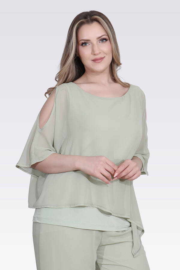 10748 KAYIK YAKA RAHAT KESİM ASTARLI ŞİFON TUNİK