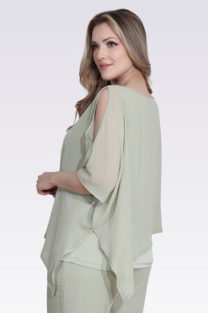 10748 KAYIK YAKA RAHAT KESİM ASTARLI ŞİFON TUNİK - Thumbnail