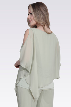 10748 KAYIK YAKA RAHAT KESİM ASTARLI ŞİFON TUNİK - Thumbnail