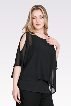 10748 KAYIK YAKA RAHAT KESİM ASTARLI ŞİFON TUNİK - Thumbnail