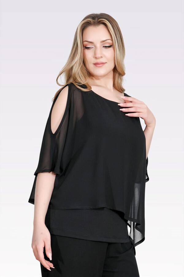 TOLGA SARAÇOĞLU - 10748 KAYIK YAKA RAHAT KESİM ASTARLI ŞİFON TUNİK