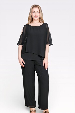 10748 KAYIK YAKA RAHAT KESİM ASTARLI ŞİFON TUNİK - Thumbnail