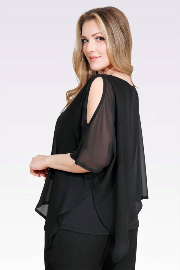 10748 KAYIK YAKA RAHAT KESİM ASTARLI ŞİFON TUNİK