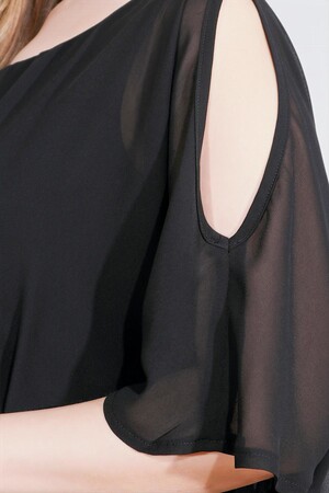 10748 KAYIK YAKA RAHAT KESİM ASTARLI ŞİFON TUNİK - Thumbnail