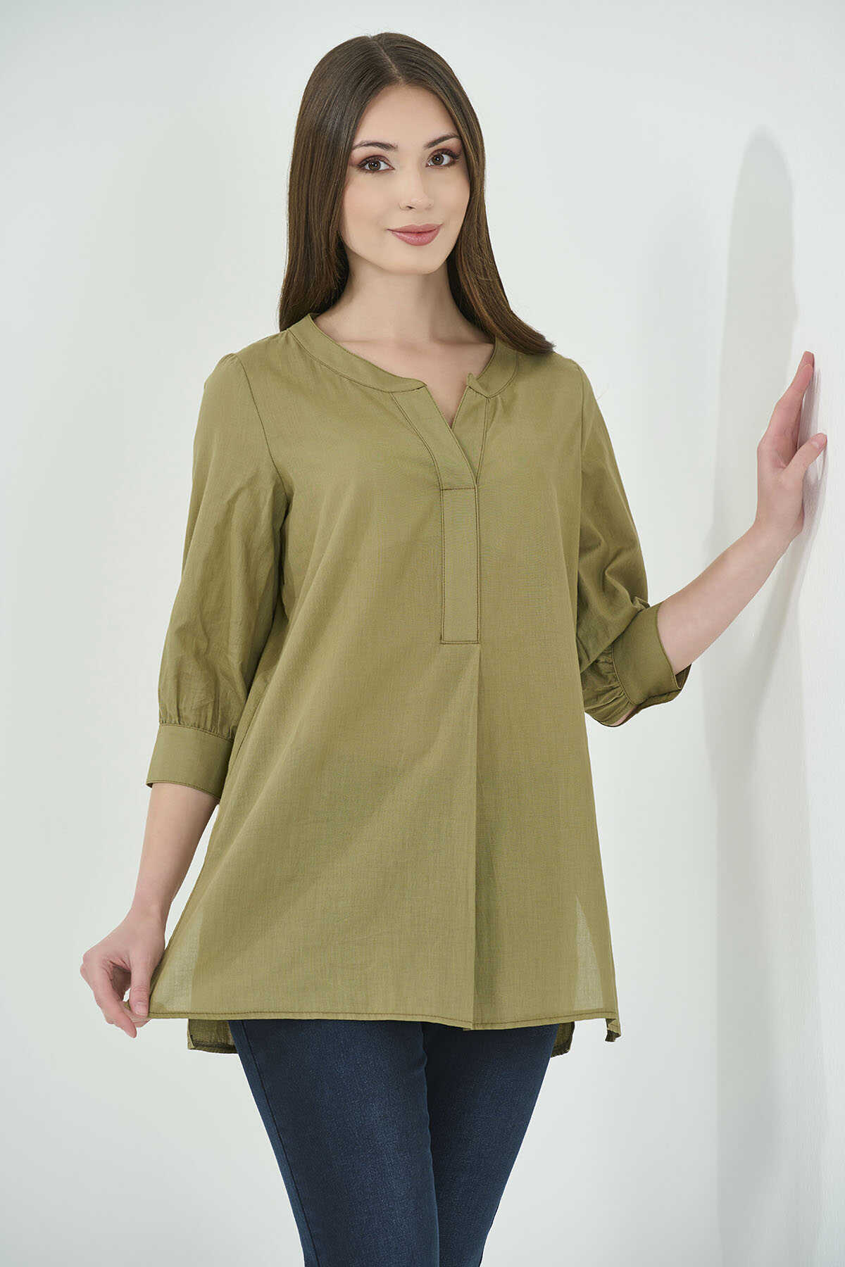 10755 Pile Detaylı Sıfır Yaka Vual Tunik