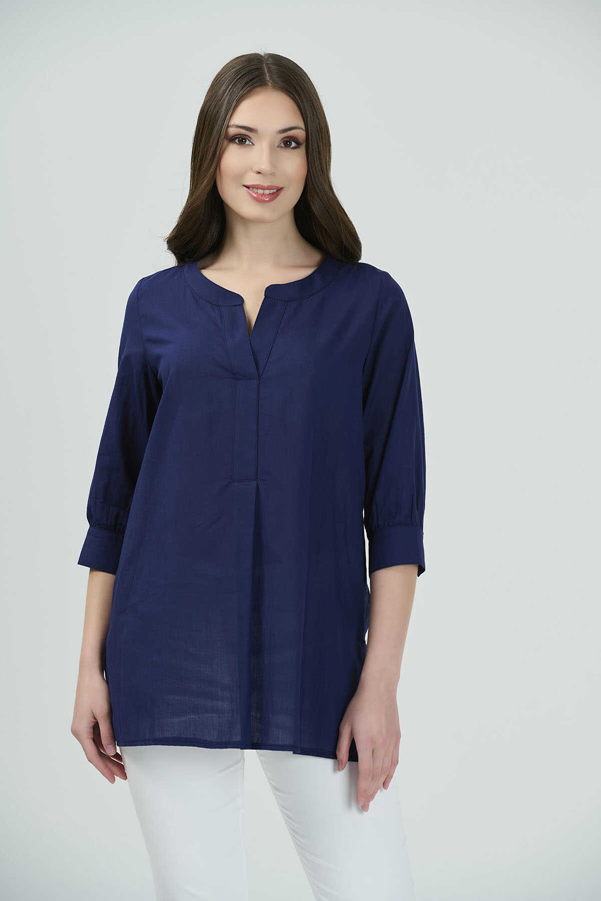 10755 Pile Detaylı Sıfır Yaka Vual Tunik