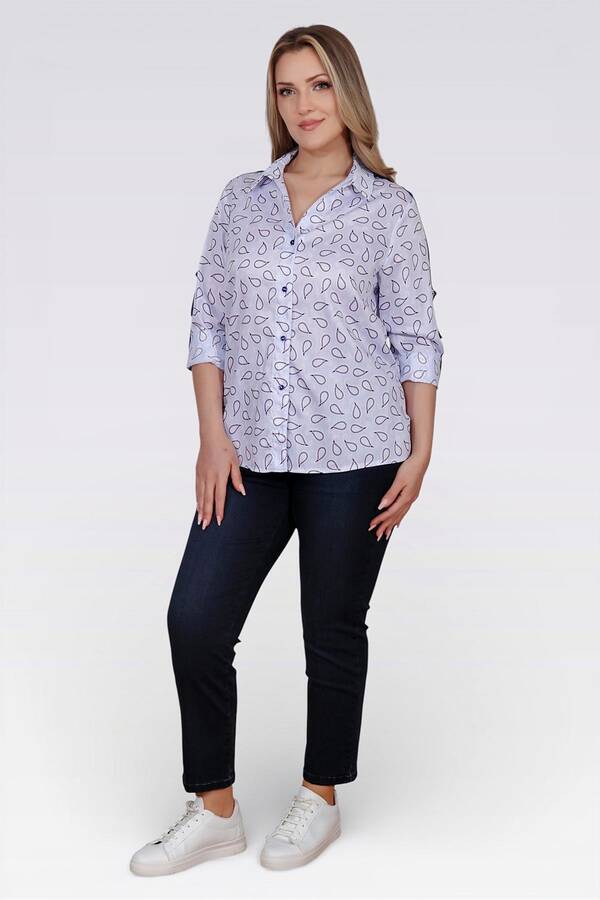 10804 ŞERİT DETAYLI PAMUK KUMAŞ ŞAL DESENLİ GÖMLEK