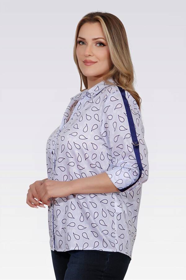10804 ŞERİT DETAYLI PAMUK KUMAŞ ŞAL DESENLİ GÖMLEK