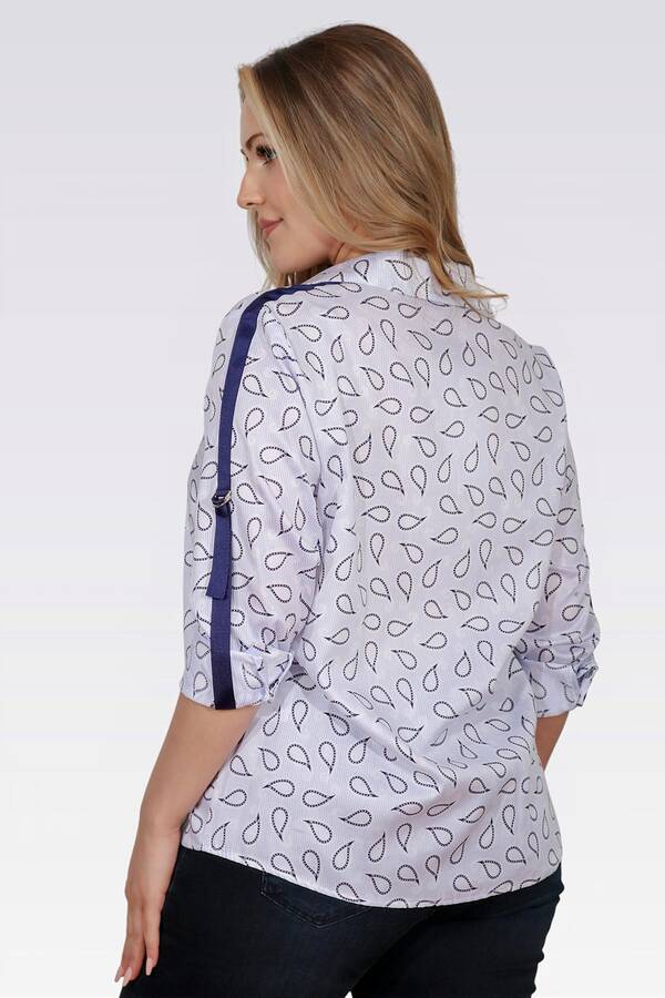 10804 ŞERİT DETAYLI PAMUK KUMAŞ ŞAL DESENLİ GÖMLEK