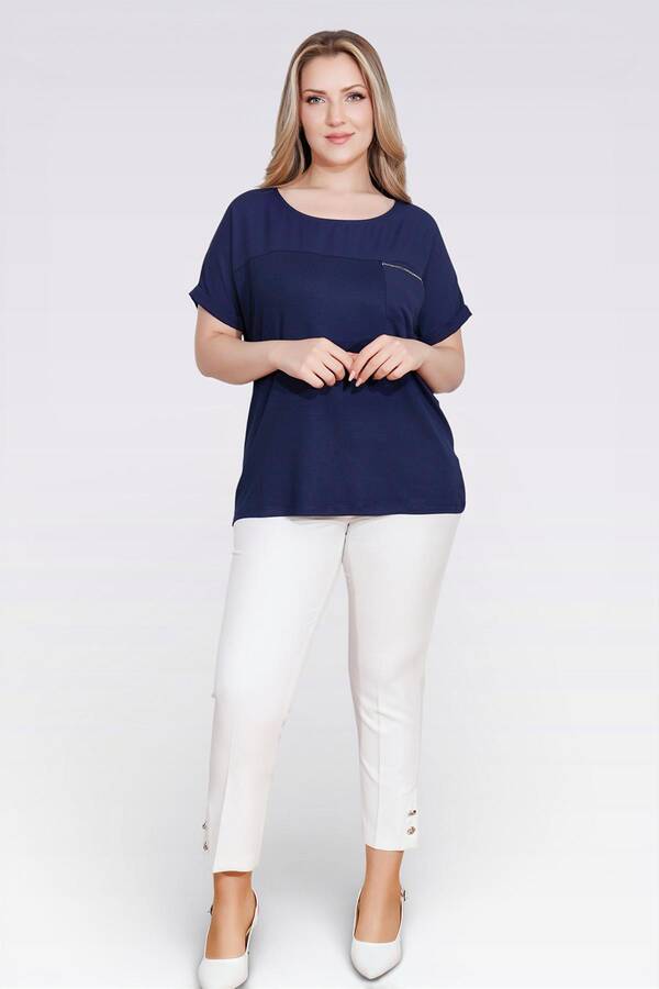 10852 TAŞ DETAYLI RAHAT KESİM BLUZ