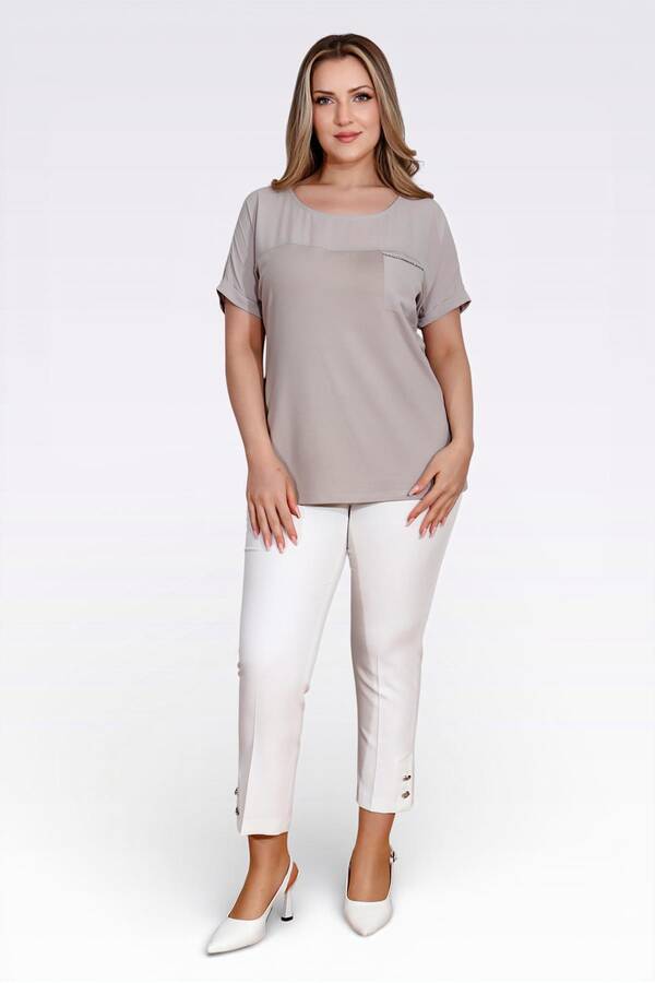 10852 TAŞ DETAYLI RAHAT KESİM BLUZ